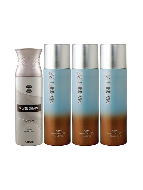ajmal 1 silver shade for men and 3 magnetize for unisex deodorants each 200ml combo pack of 4 (total 800ml) + 3 testers - 17404623 - Very Small Image - 1