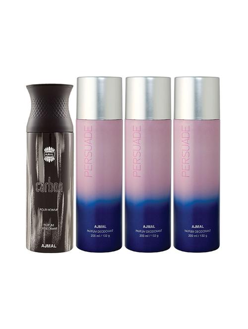 ajmal 1 carbon for men and 3 persuade for unisex deodorants each 200ml combo pack of 4 (total 800ml) + 3 parfum testers - 17404631 - Very Small Image - 1