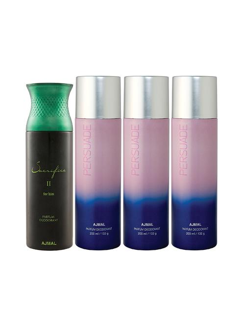 ajmal 1 sacrifice ii for him for men and 3 persuade for unisex deodorants combo pack of 4 (total 800ml) + 3 testers - 17404633 - Very Small Image - 1