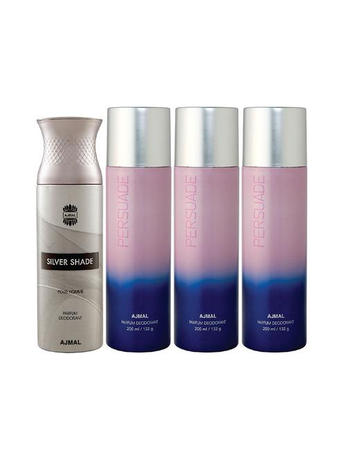 ajmal 1 silver shade for men and 3 persuade for unisex deodorants each 200ml combo pack of 4 (total 800ml) + 3 testers - 17404635 - Very Small Image - 1