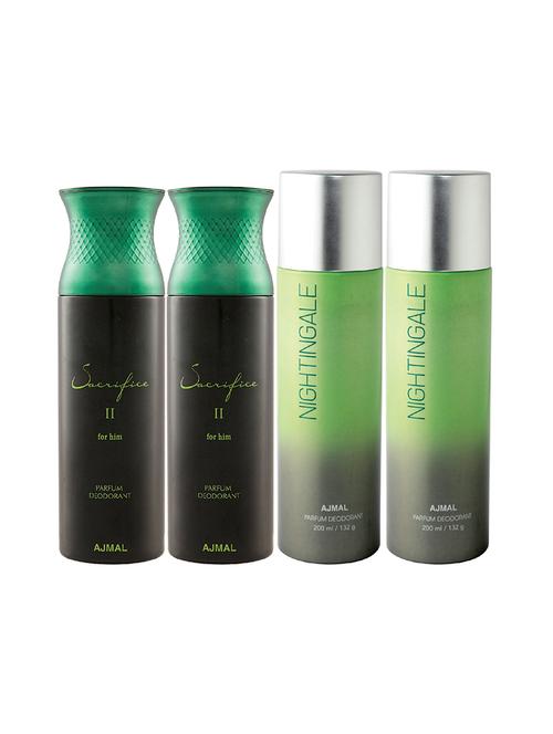 ajmal 2 sacrifice ii for him for men and 2 nightingale for unisex deodorants combo pack of 4 (total 800ml) + 3 testers - 17404645 - Very Small Image - 1
