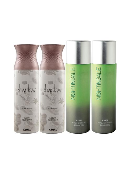 ajmal 2 shadow him for men and 2 nightingale for unisex deodorants each 200ml combo pack of 4 (total 800ml) + 3 testers - 17404646 - Very Small Image - 1