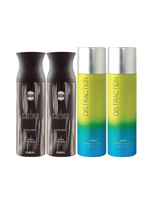 ajmal 2 carbon for men and 2 distraction for unisex deodorants each 200ml combo pack of 4 (total 800ml) + 3 parfum testers - 17404655 - Very Small Image - 1