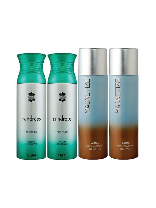 ajmal 2 raindrops femme for women and 2 magnetize for unisex deodorants each 200ml combo pack of 4 (total 800ml) + 3 testers - 17404664 - Very Small Image - 1