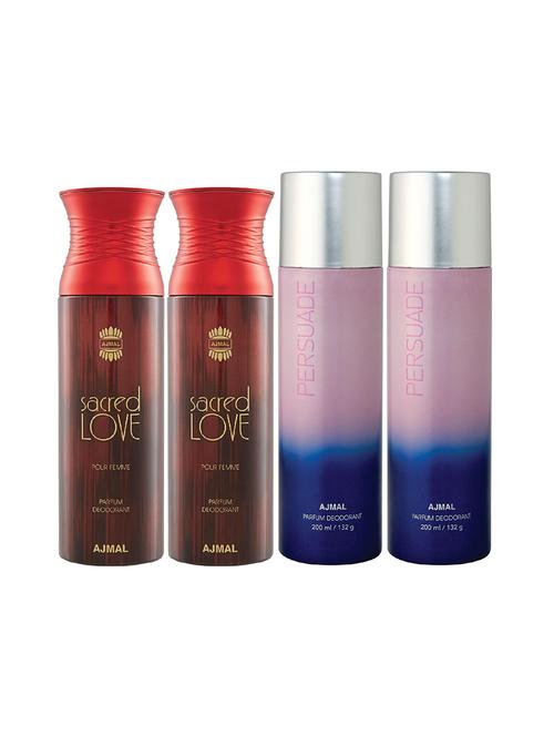 ajmal 2 sacred love for women and 2 persuade for unisex deodorants each 200ml combo pack of 4 (total 800ml) + 3 testers - 17404674 - Very Small Image - 1