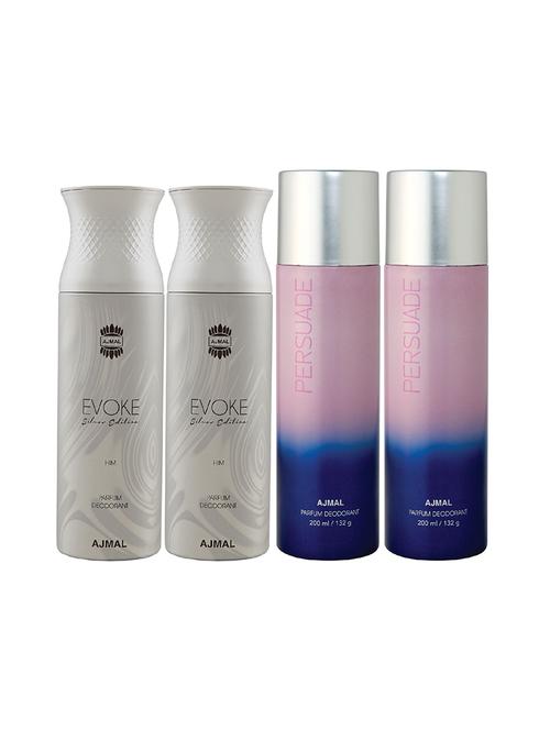 ajmal 2 evoke silver edition for him for men and 2 persuade for unisex deodorants combo pack of 4 (total 800ml) + 3 testers - 17404680 - Very Small Image - 1