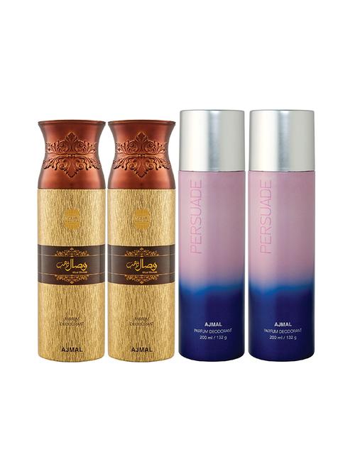 ajmal 2 wisal dhahab for men and 2 persuade for unisex deodorants each 200ml combo pack of 4 (total 800ml) + 3 testers - 17404684 - Very Small Image - 1
