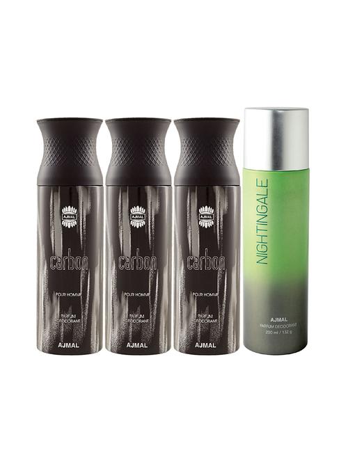 ajmal 3 carbon for men and 1 nightingale for unisex deodorants each 200ml combo pack of 4 (total 800ml) + 3 parfum testers - 17404691 - Very Small Image - 1