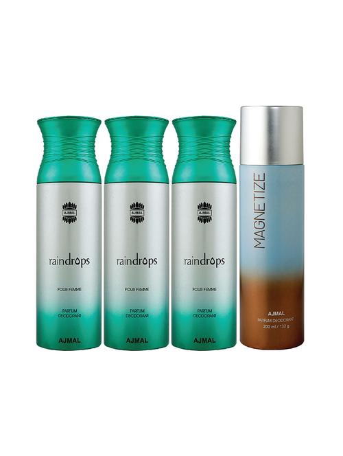 ajmal 3 raindrops femme for women and 1 magnetize for unisex deodorants each 200ml combo pack of 4 (total 800ml) + 3 testers - 17404712 - Very Small Image - 1