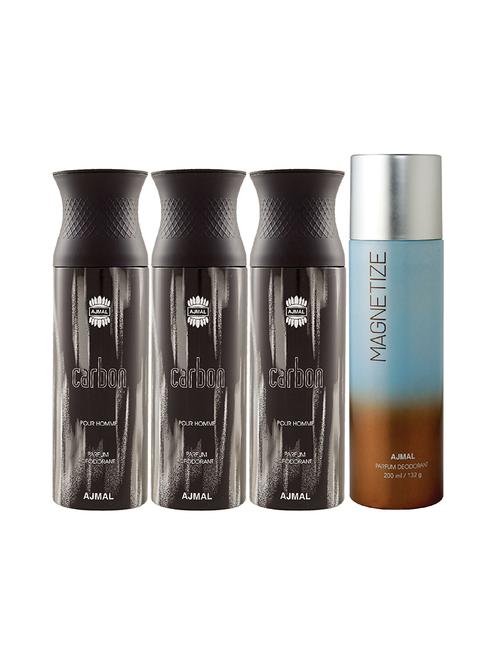 ajmal 3 carbon for men and 1 magnetize for unisex deodorants each 200ml combo pack of 4 (total 800ml) + 3 parfum testers - 17404715 - Very Small Image - 1
