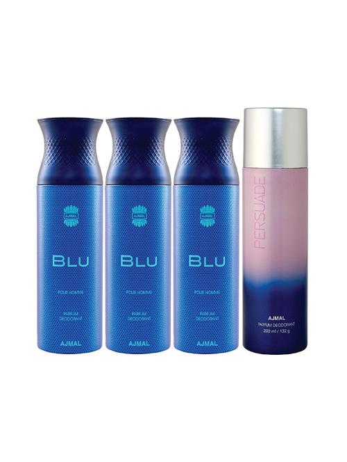 ajmal 3 blu homme for men and 1 persuade for unisex deodorants each 200ml combo pack of 4 (total 800ml) + 3 parfum testers - 17404723 - Very Small Image - 1