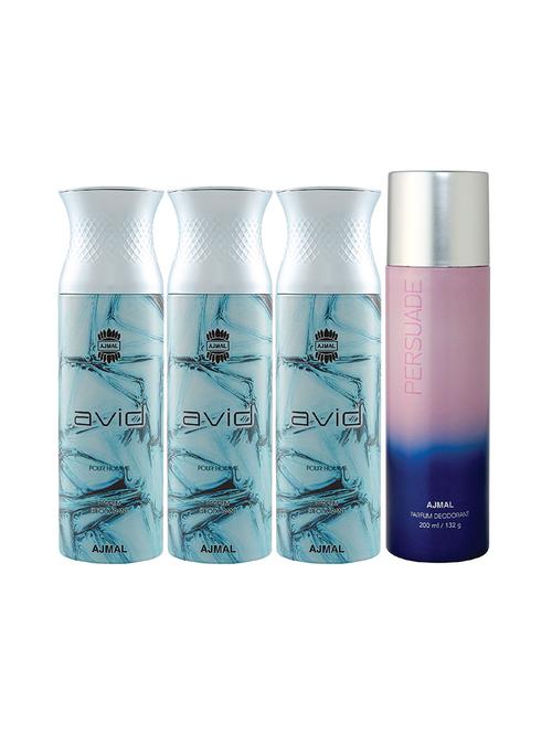 ajmal 3 avid for men and 1 persuade for unisex deodorants each 200ml combo pack of 4 (total 800ml) + 3 parfum testers - 17404726 - Very Small Image - 1