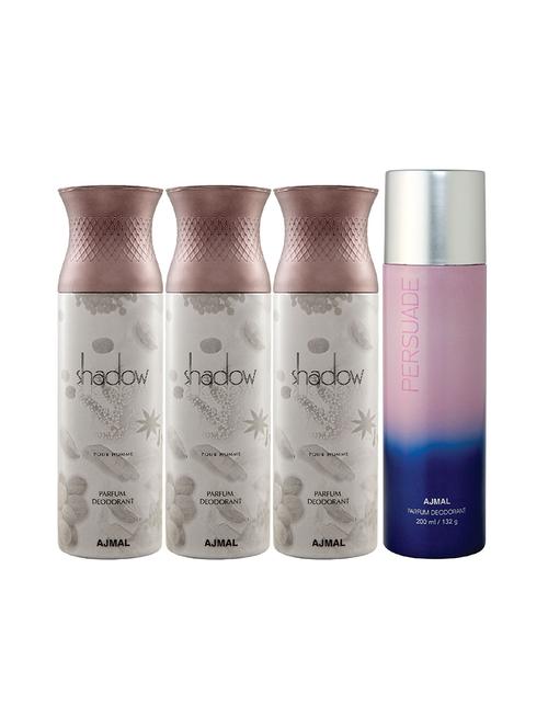 ajmal 3 shadow him for men and 1 persuade for unisex deodorants each 200ml combo pack of 4 (total 800ml) + 3 parfum testers - 17404730 - Very Small Image - 1