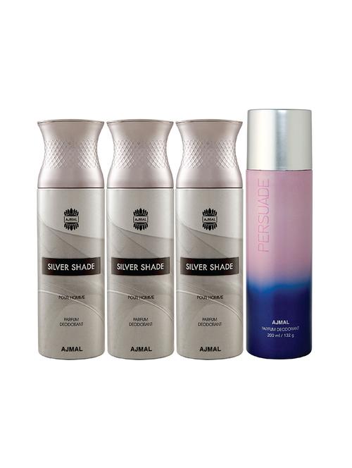 ajmal 3 silver shade for men and 1 persuade for unisex deodorants each 200ml combo pack of 4 (total 800ml) + 3 testers - 17404731 - Very Small Image - 1