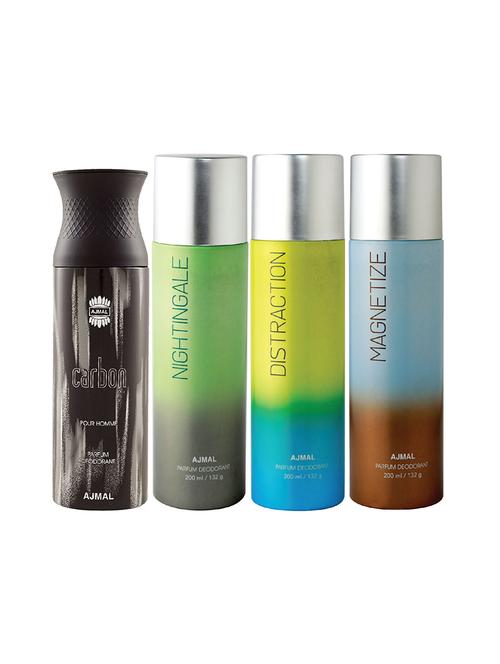 ajmal 1 carbon for men,1 nightingale,1 distraction,1 magnetize for unisex deodorants combo pack of 4(total 800ml)+3 testers - 17404739 - Very Small Image - 1