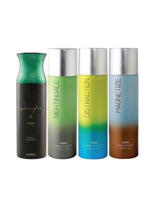 ajmal 1 sacrifice ii for men,1 nightingale,1 distraction,1 magnetize unisex deodorant combo pack of 4(total 800ml)+3 testers - 17404741 - Very Small Image - 1
