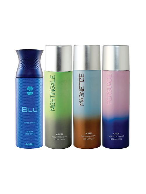 ajmal 1 blu for men, 1 nightingale, 1 magnetize, 1 persuade for unisex deodorants combo pack of 4 (total 800ml) + 3 testers - 17404747 - Very Small Image - 1