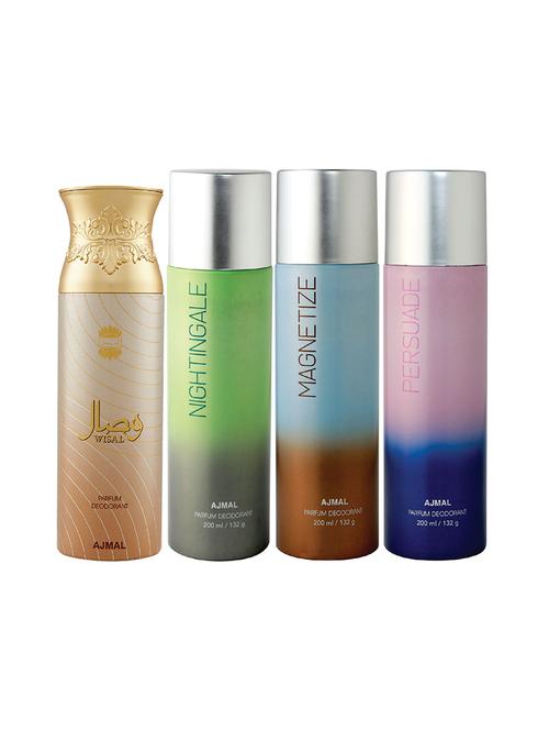 ajmal 1 wisal for women, 1 nightingale, 1 magnetize, 1 persuade for unisex deodorants combo pack of 4(total 800ml)+3 testers - 17404757 - Very Small Image - 1