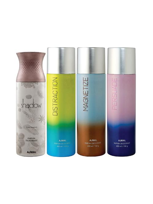 ajmal 1 shadow him for men,1 distraction,1 magnetize,1 persuade for unisex deodorants combo pack of 4(total 800ml)+3 testers - 17404766 - Very Small Image - 1