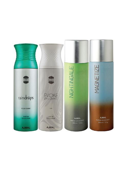 ajmal 1 raindrops , 1 evoke silver edition for him , 1 nightingale and 1 magnetize deodorants pack of 4+ 3 parfum testers - 17404903 - Very Small Image - 1