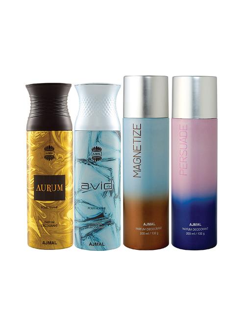 ajmal 1 aurum for women, 1 avid for men, 1 magnetize, 1 persuade for unisex deodorants combo pack of 4(total 800ml)+3 testers - 17404936 - Very Small Image - 1