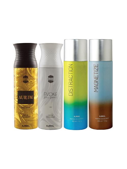 ajmal 1 aurum , 1 evoke silver edition for him, 1 distraction and 1 magnetize deodorants pack of 4 + 3 parfum testers - 17404945 - Very Small Image - 1