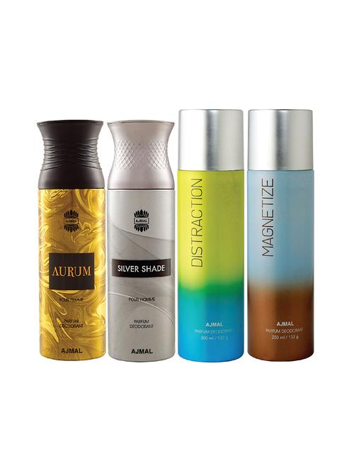 ajmal 1 aurum for women,1 silver shade for men,1 distraction,1 magnetize unisex combo pack of 4 deos(total 800ml)+3 testers - 17404960 - Very Small Image - 1