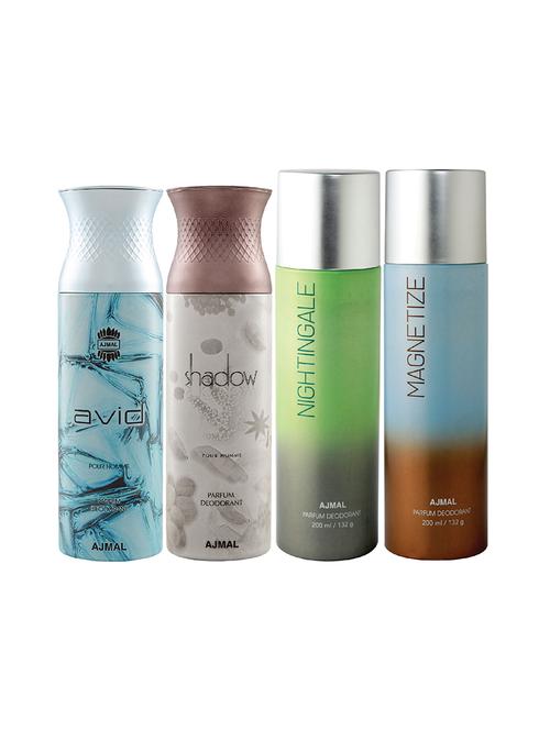 ajmal 1 avid for men,1 shadow for men,1 nightingale,1 magnetize for unisex deodorants combo pack of 4(total 800ml)+3 testers - 17404988 - Very Small Image - 1