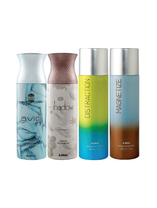 ajmal 1 avid for men,1 shadow for men,1 distraction,1 magnetize for unisex deodorants combo pack of 4(total 800ml)+3 testers - 17404990 - Very Small Image - 1