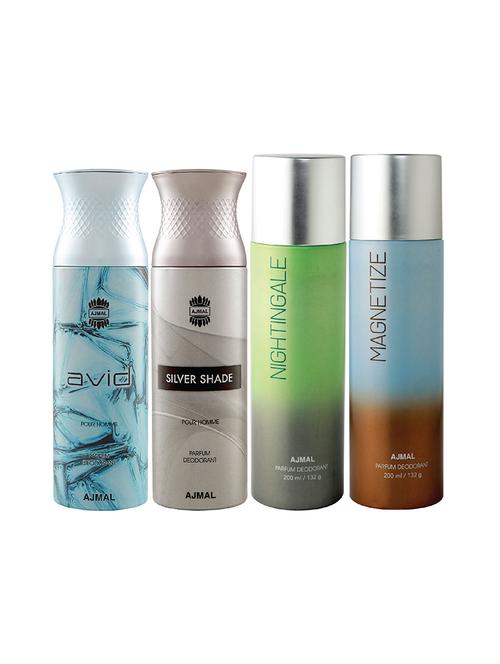 ajmal 1 avid for men,1 silver shade for men,1 nightingale,1 magnetize unisex deodorant combo pack of 4(total 800ml)+3 testers - 17404993 - Very Small Image - 1
