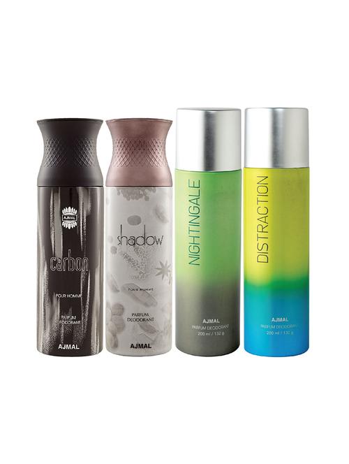 ajmal 1 carbon for men,1 shadow for men,1 nightingale,1 distraction unisex deodorant combo pack of 4(total 800ml)+3 testers - 17405017 - Very Small Image - 1