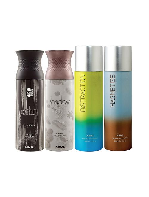 ajmal 1 carbon for men,1 shadow for men,1 distraction,1 magnetize for unisex deodorant combo pack of 4(total 800ml)+3 testers - 17405020 - Very Small Image - 1