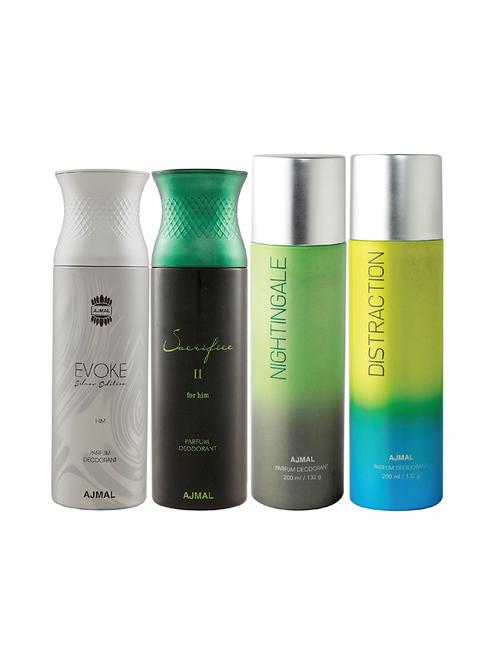 ajmal 1 evoke silver edition, 1 sacrifice ii for him, 1 nightingale and 1 distraction deodorants pack of 4 + 3 parfum testers - 17405037 - Very Small Image - 1