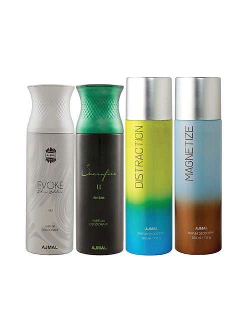 ajmal 1 evoke silver edition , 1 sacrifice ii , 1 distraction and 1 magnetize deodorants pack of 4 + 3 parfum testers - 17405040 - Very Small Image - 1
