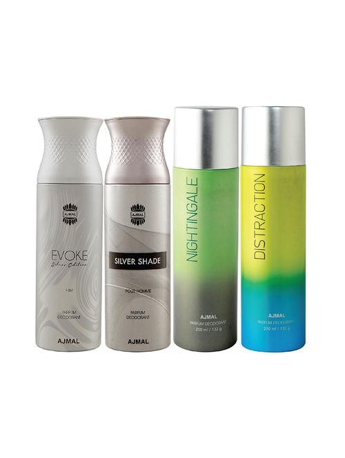 ajmal 1 evoke silver edition , 1 silver shade , 1 nightingale and 1 distraction deodorants pack of 4 + 3 parfum testers - 17405047 - Very Small Image - 1