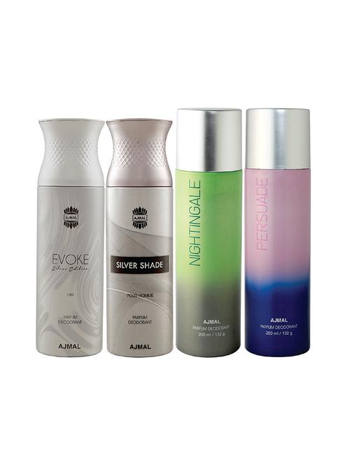 ajmal 1 evoke silver edition for him , 1 silver shade, 1 nightingale and 1 persuade deodorants pack of 4 + 3 testers - 17405049 - Very Small Image - 1