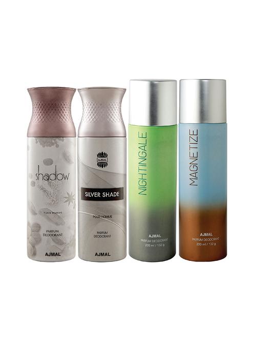 ajmal 1 shadow for men,1 silver shade for men,1 nightingale,1 magnetize unisex combo pack of 4 deos(total 800ml)+3 testers - 17405083 - Very Small Image - 1