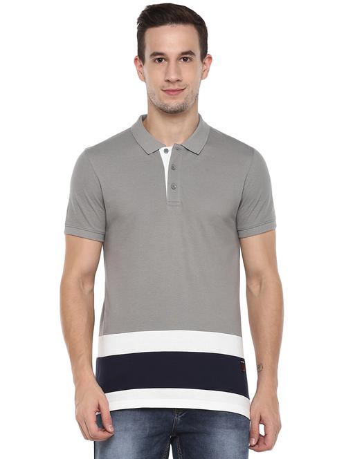 grey color block polo t-shirt - 17405458 - Very Small Image - 1