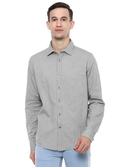 grey solid casual shirt - 17405460 - Very Small Image - 1