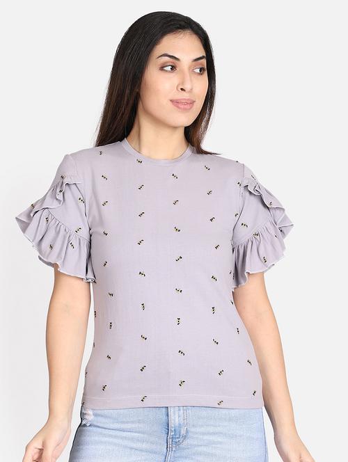 frilled sleeves embroidered top - 17405675 - Very Small Image - 1