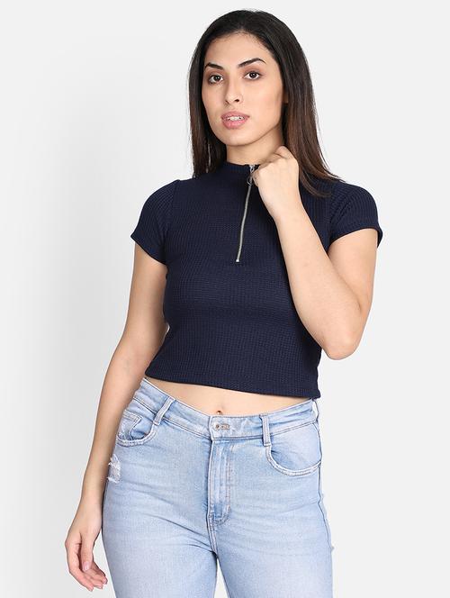 high zipper neck crop top - 17405679 - Very Small Image - 1