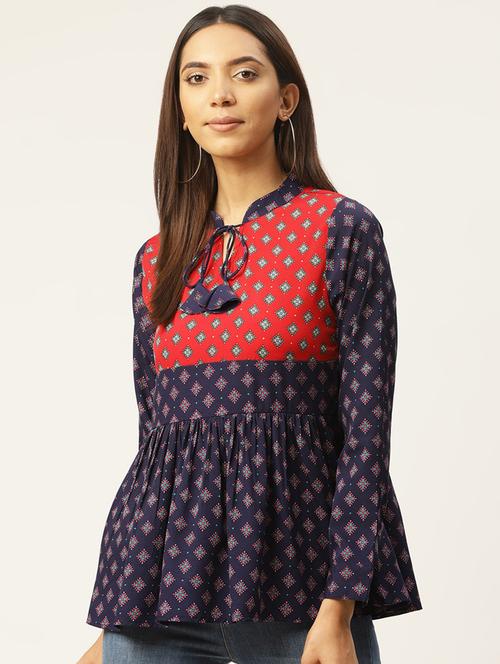 mandarin neck a-line top - 17406020 - Very Small Image - 1