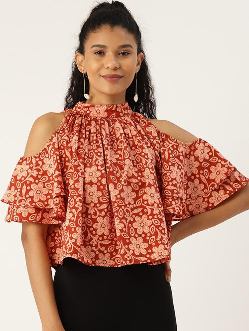 cold shoulder floral top - 17406023 - Very Small Image - 1