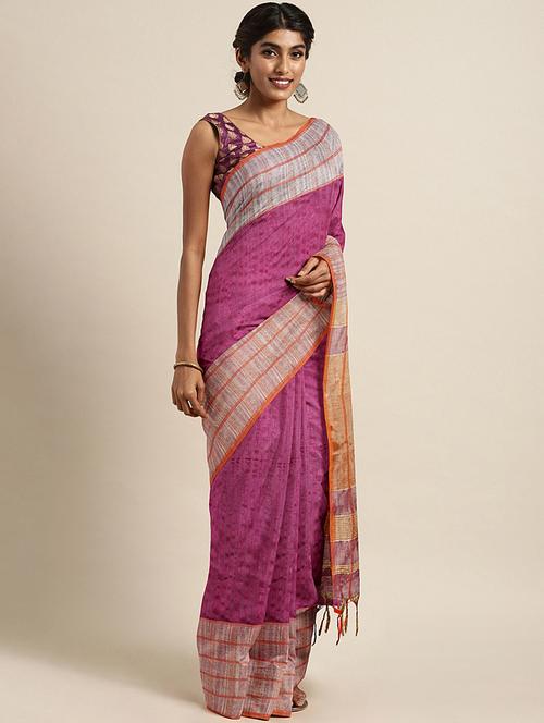 solid woven saree with blouse - 17406224 - Very Small Image - 1