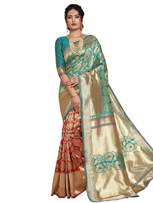 floral half & half paithani saree with blouse - 17406231 - Very Small Image - 1
