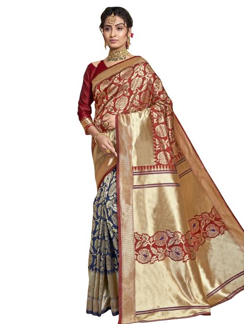 floral half & half paithani saree with blouse - 17406233 - Very Small Image - 1