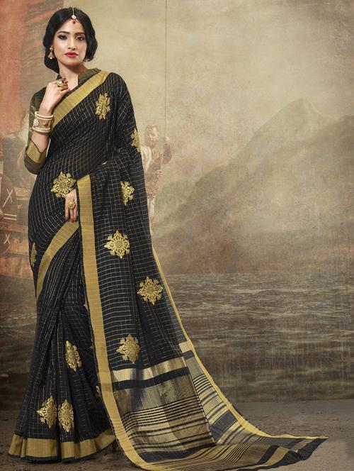 zari embroidered saree with blouse - 17406273 - Very Small Image - 1