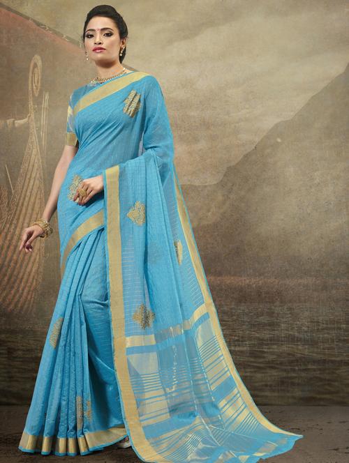 zari embroidered saree with blouse - 17406274 - Very Small Image - 1