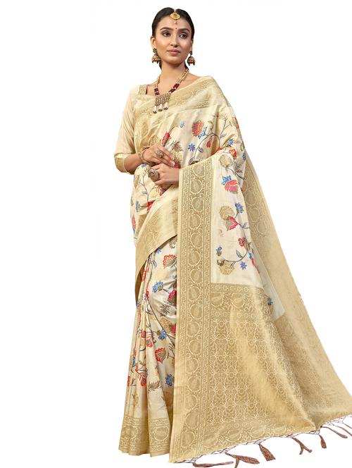 floral printed saree with blouse - 17406296 - Very Small Image - 1