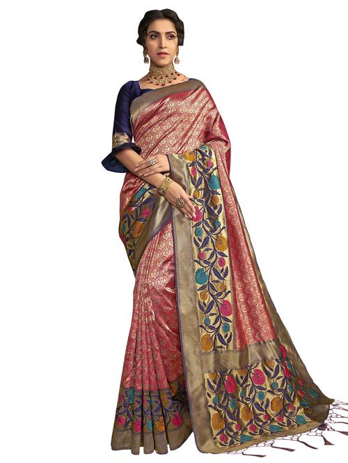 jacquard work paithani saree with blouse - 17406302 - Very Small Image - 1